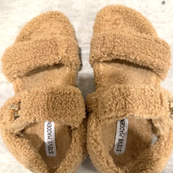 Steve Madden Mona Shearling Sandals Tan Size 6.5 M - Picture 7 of 9